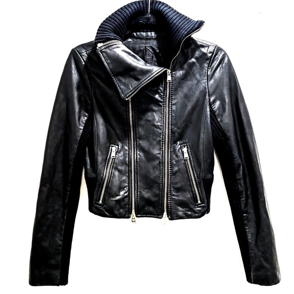 BCBG Leather jacket y2k Jacket Fall Jacket with Ribbed Collar Small - Picture 1 of 15